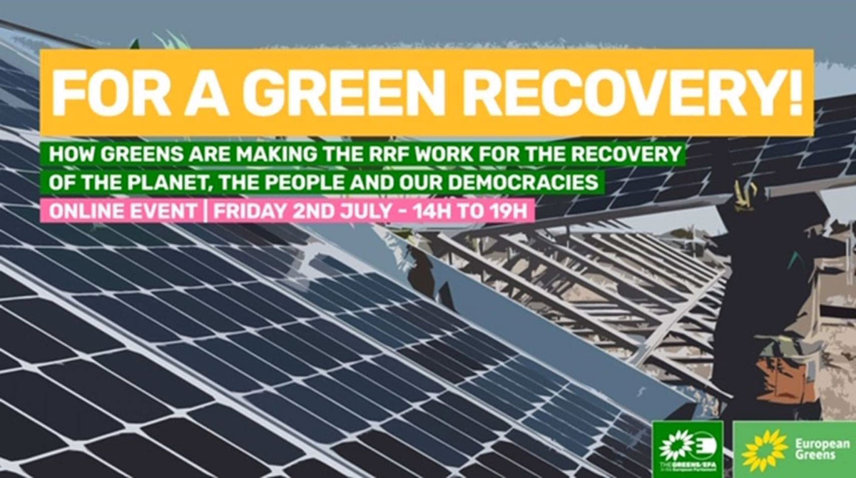 Solar panels on a roof "For a green recovery! How greens are making the RRF work for the recovery of the planet, the people and our democracies"